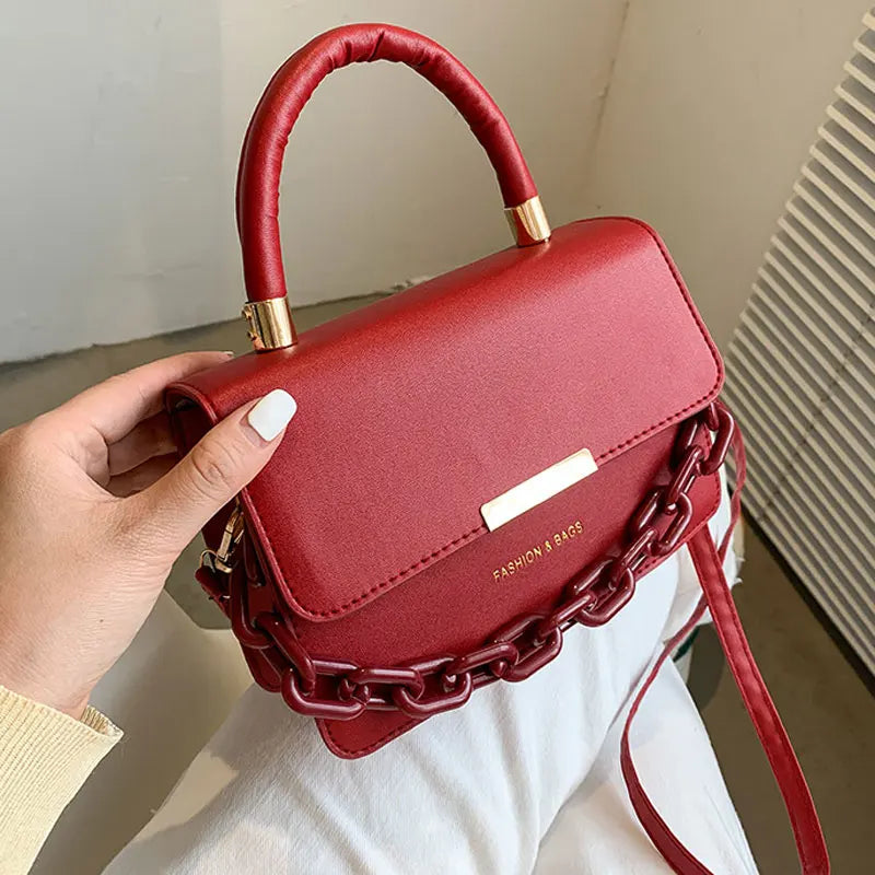 Soft Leather Small Square Bag Chain Handbags For Women