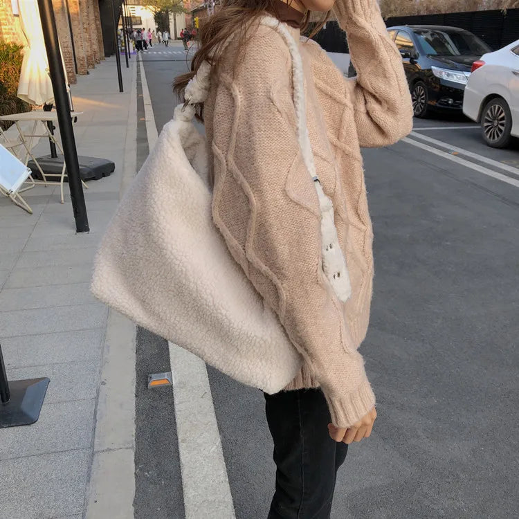 Soft Faux Fur Women Messenger Bag Large Capacity Shoulder Tote