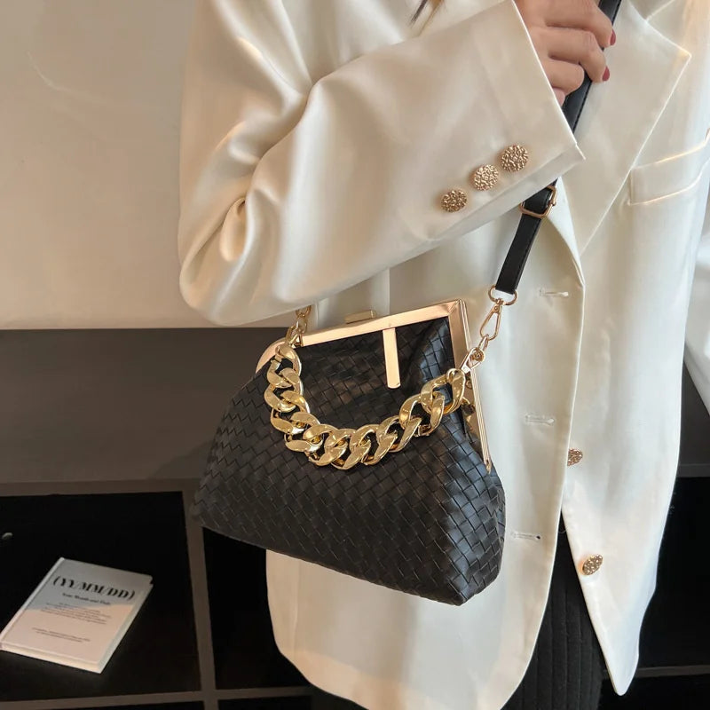 Solid Weaving Crossbody Bags For Women Small Clutch Female Party Handbags And Pu