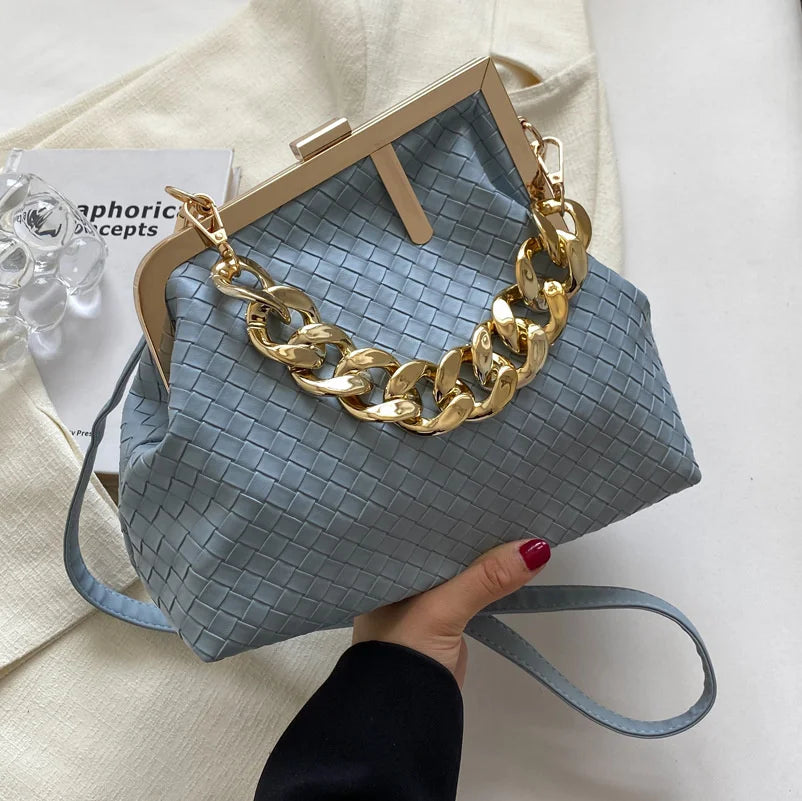 Solid Weaving Crossbody Bags For Women Small Clutch Female Party Handbags And Pu