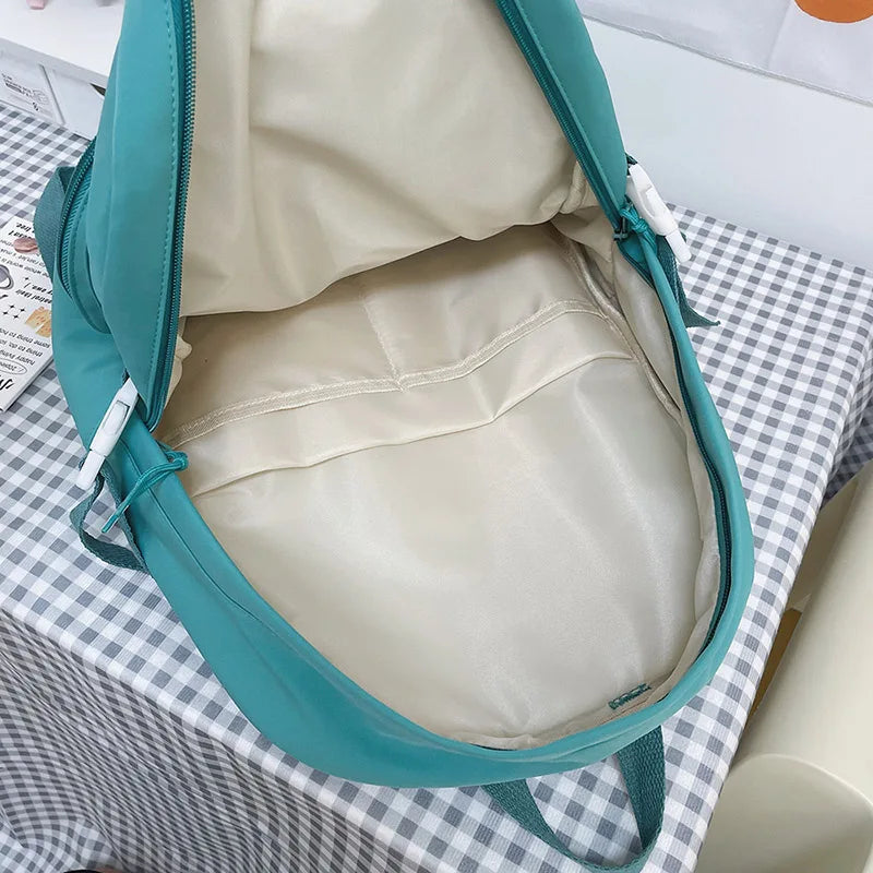 Solid Woman Backpack Casual Student Rucksack Large Capacity Laptop Schoolbag