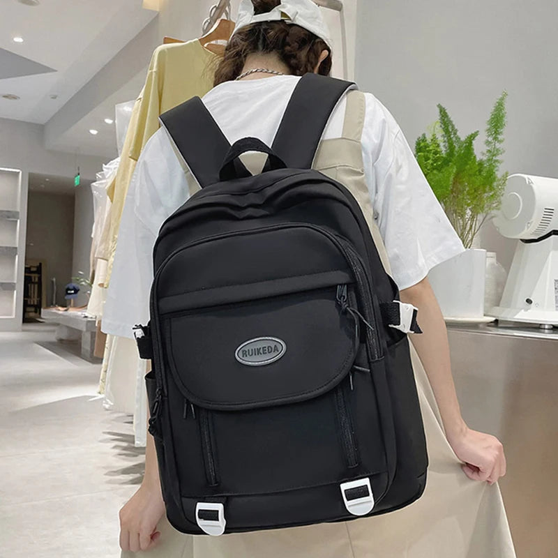 Solid Woman Backpack Casual Student Rucksack Large Capacity Laptop Schoolbag