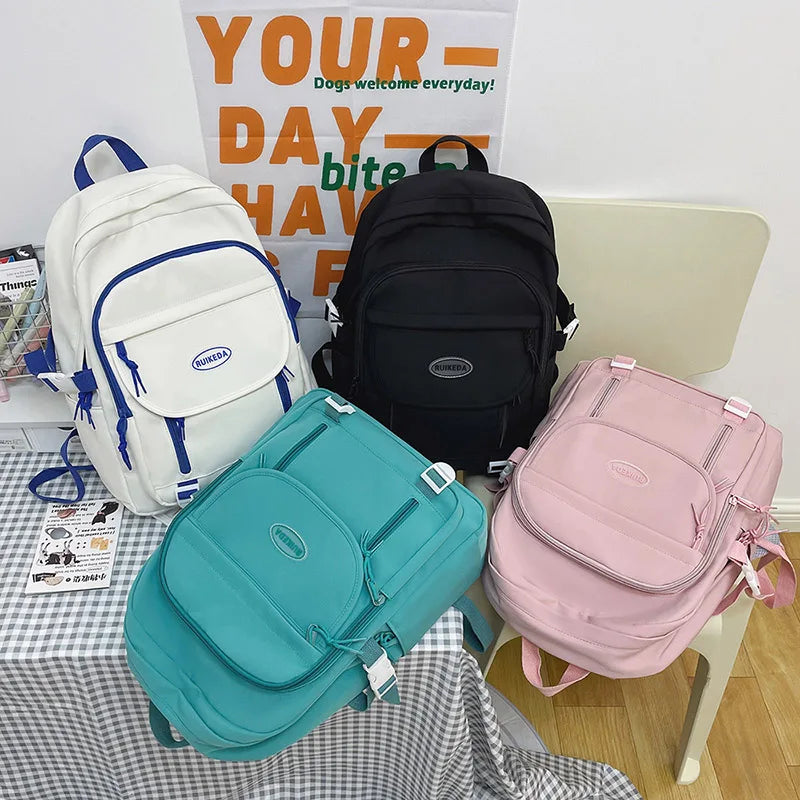 Solid Woman Backpack Casual Student Rucksack Large Capacity Laptop Schoolbag