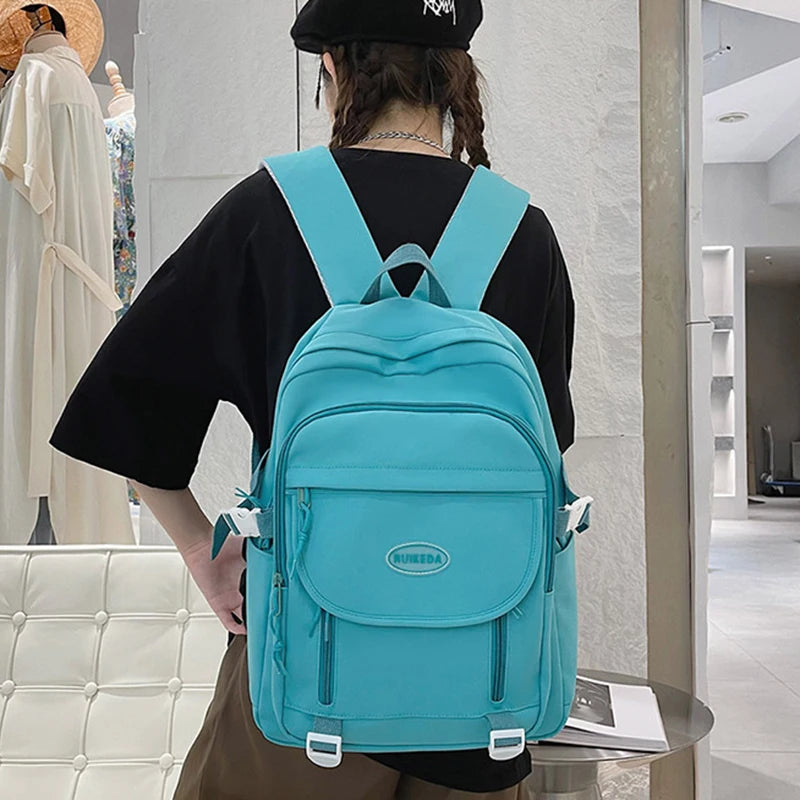 Solid Woman Backpack Casual Student Rucksack Large Capacity Laptop Schoolbag