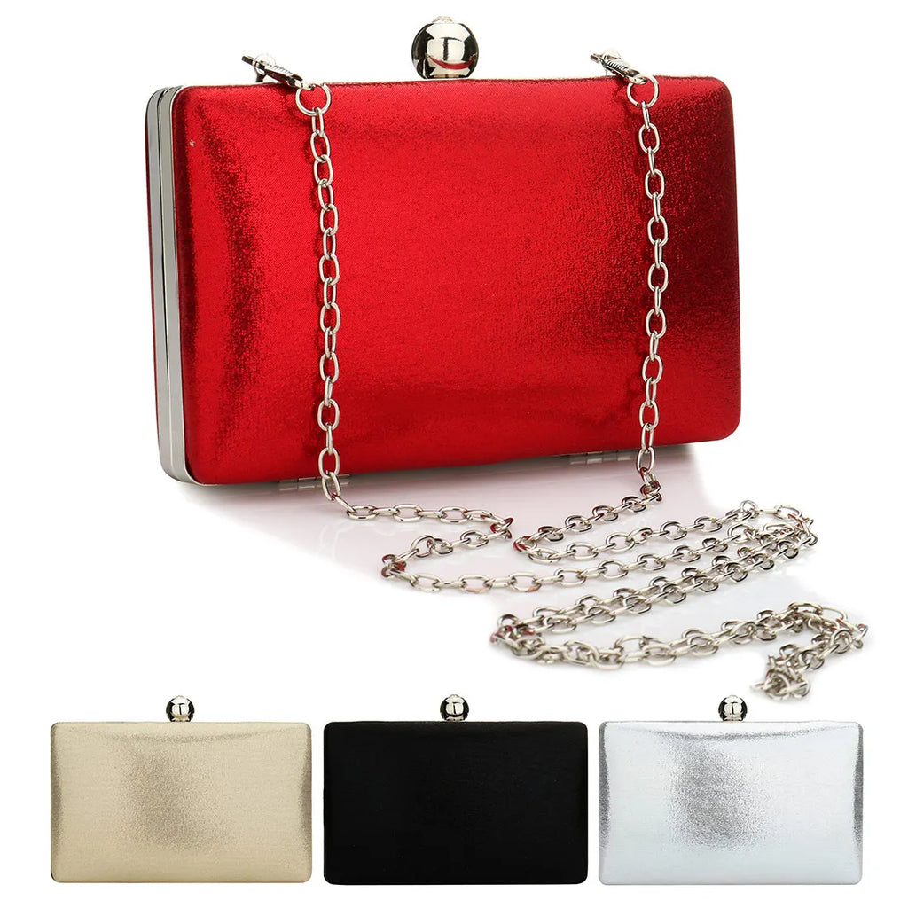 Red Leather Evening Bag Chain Party Shoulder Bags