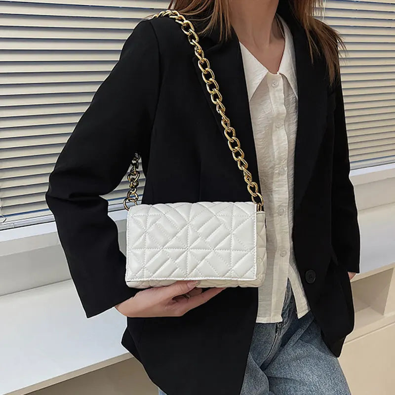Metal Chain PU Leather Shoulder Square Bag for Women