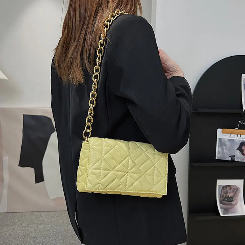 Metal Chain PU Leather Shoulder Square Bag for Women