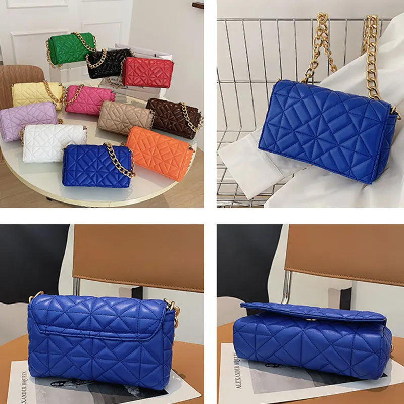 Metal Chain PU Leather Shoulder Square Bag for Women