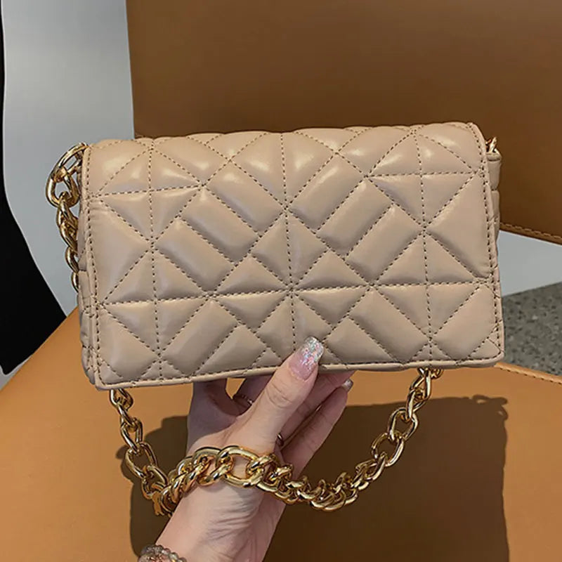 Metal Chain PU Leather Shoulder Square Bag for Women