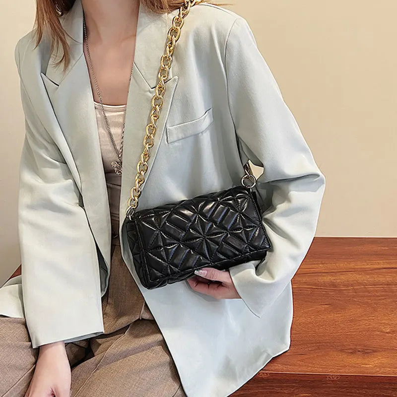 Metal Chain PU Leather Shoulder Square Bag for Women