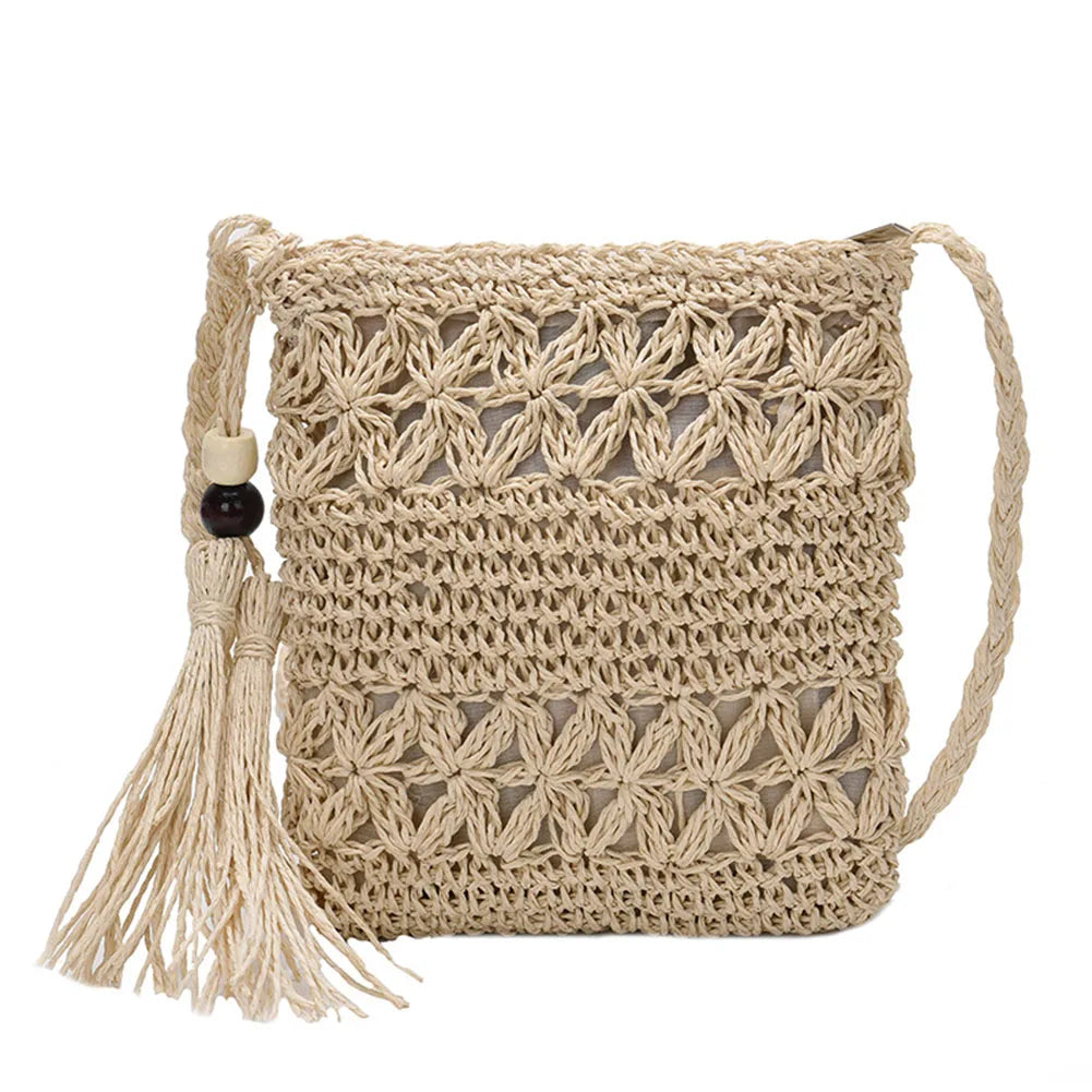 Solid Tassel Handbags Paper Woven Women Summer Beach Vintage Top-handle Bags