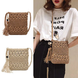 Solid Tassel Handbags Paper Woven Women Summer Beach Vintage Top-handle Bags