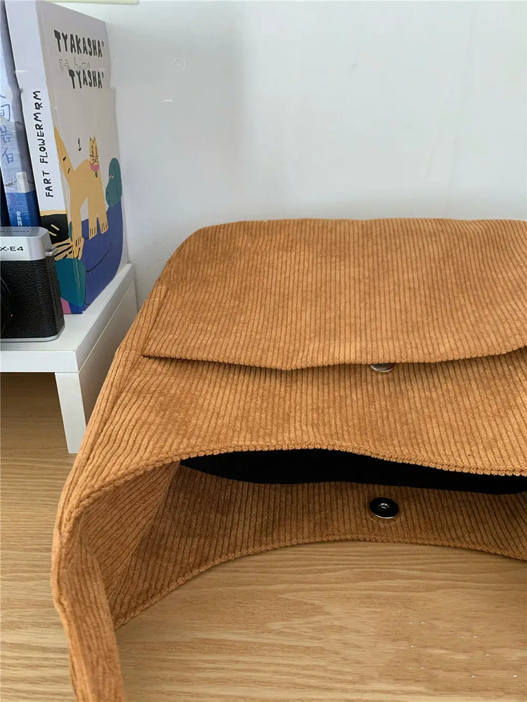 Solid Corduroy Shoulder Bags Large Capacity Handbags Book Underarm Bag
