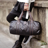 Brown Leather Sports Gym Bag for Men Duffle Travel Luggage Shoulder Bag