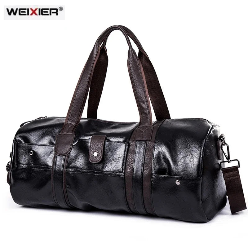 Brown Leather Sports Gym Bag for Men Duffle Travel Luggage Shoulder Bag