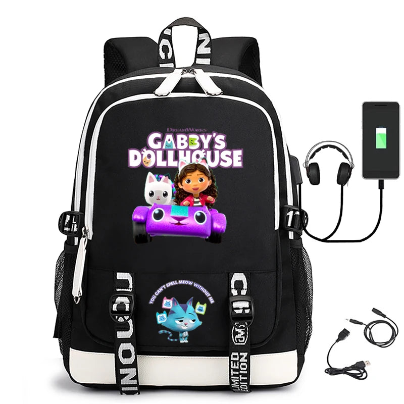 Teen Gabby's Dollhouse Schoolbag With USB Computer Bag