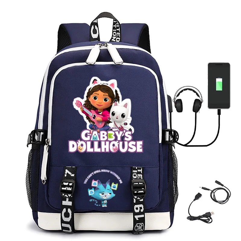 Teen Gabby's Dollhouse Schoolbag With USB Computer Bag