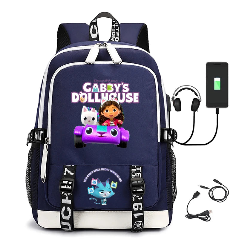 Teen Gabby's Dollhouse Schoolbag With USB Computer Bag