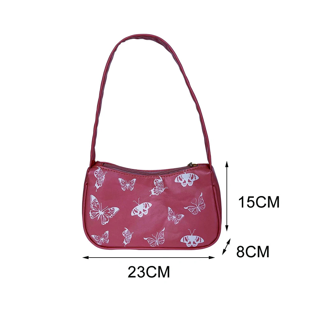 Butterfly Print PU Leather Shoulder Bag for Women