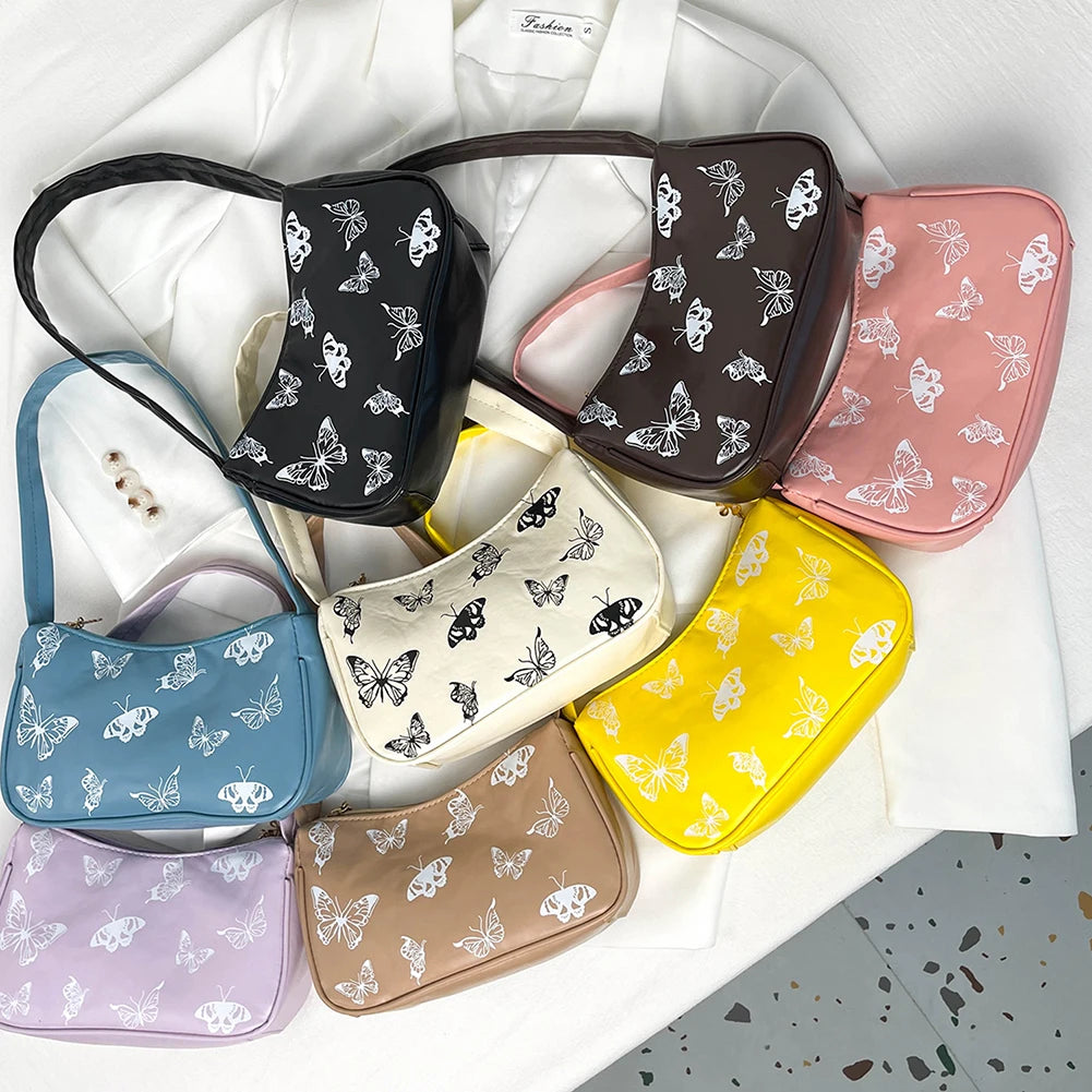 Butterfly Print PU Leather Shoulder Bag for Women