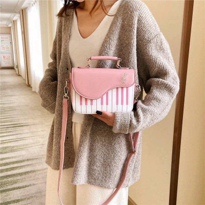 Sweet Piano Note Small Shoulder Bag Embroidery Square Bag