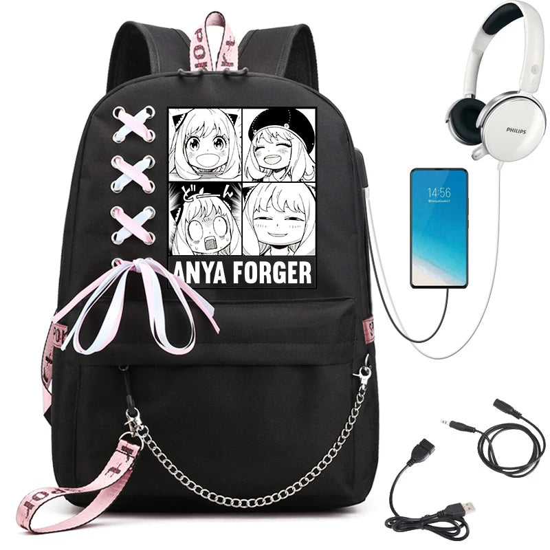 Spy X Family Anya Cosplay Backpack Lady Laptop Cartoon Backpack Bookbag