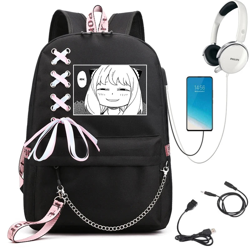 Spy X Family Anya Cosplay Backpack Lady Laptop Cartoon Backpack Bookbag
