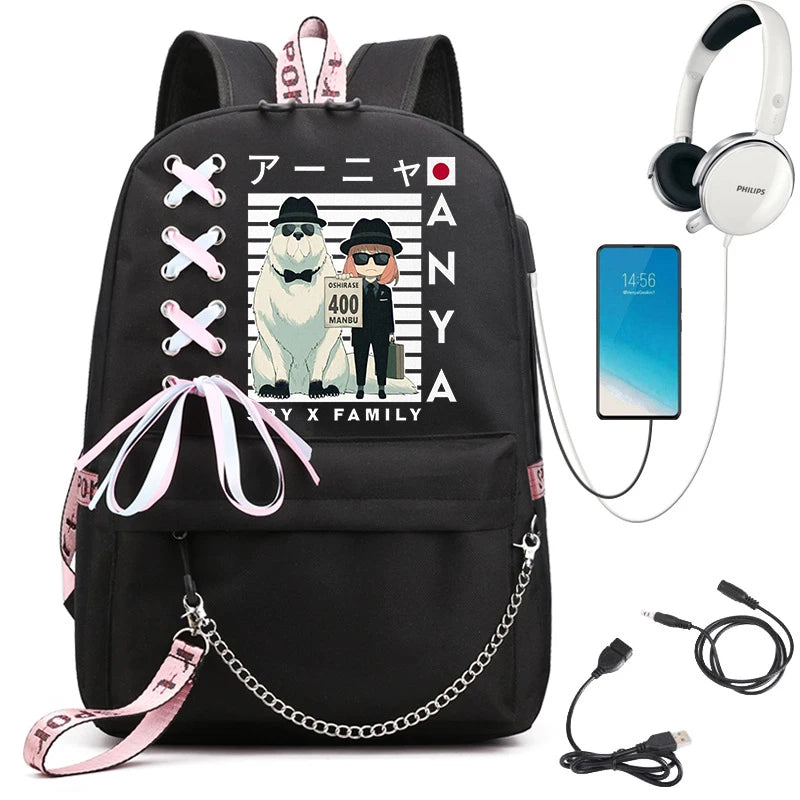 Spy X Family Anya Cosplay Backpack Lady Laptop Cartoon Backpack Bookbag
