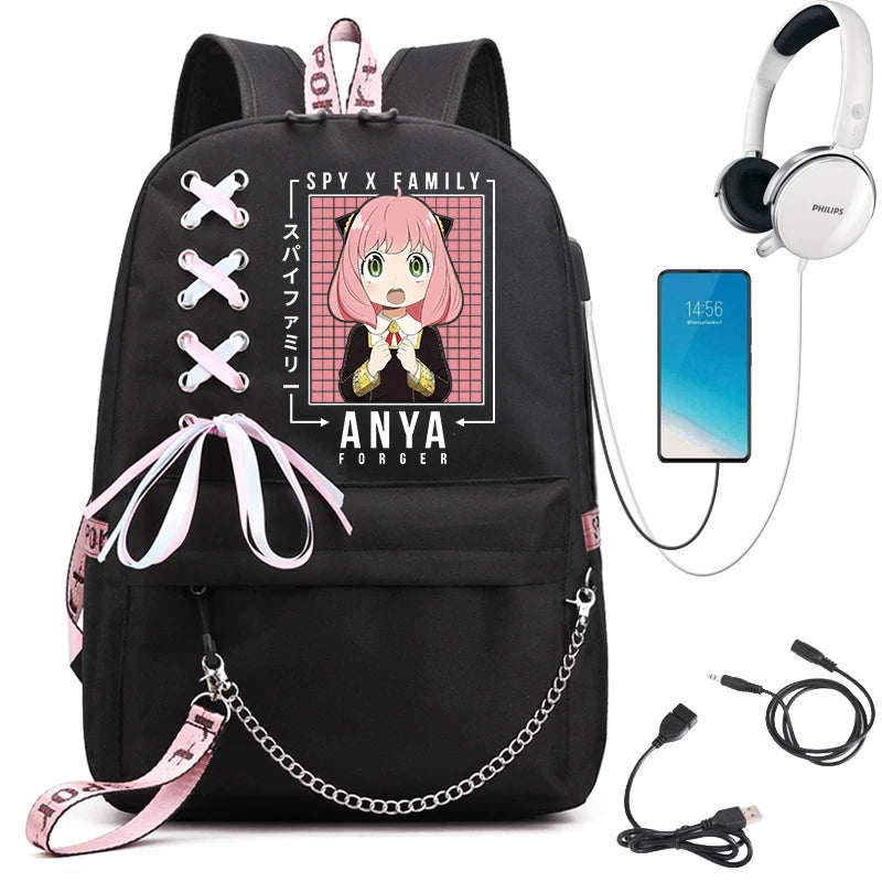 Spy X Family Anya Cosplay Backpack Lady Laptop Cartoon Backpack Bookbag