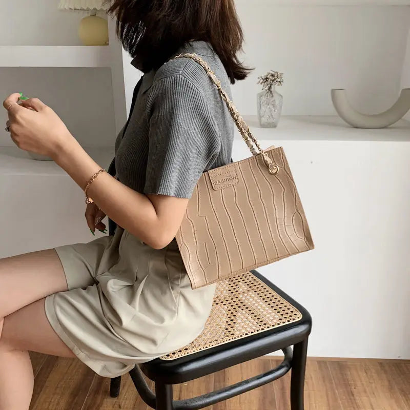Square Bags Women Large Capacity Handbags PU Leather Stone Pattern Shoulder Mess
