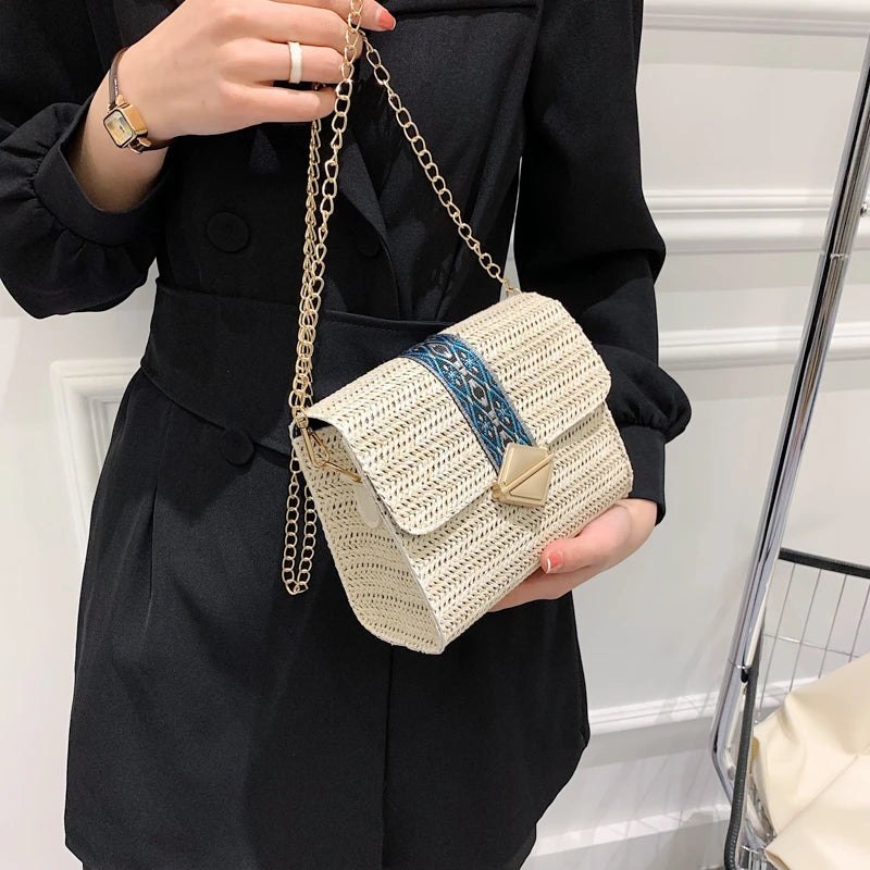 Square Rattan Bags Wild Woven Crossbody Bags For Women Straw Handbag Bags