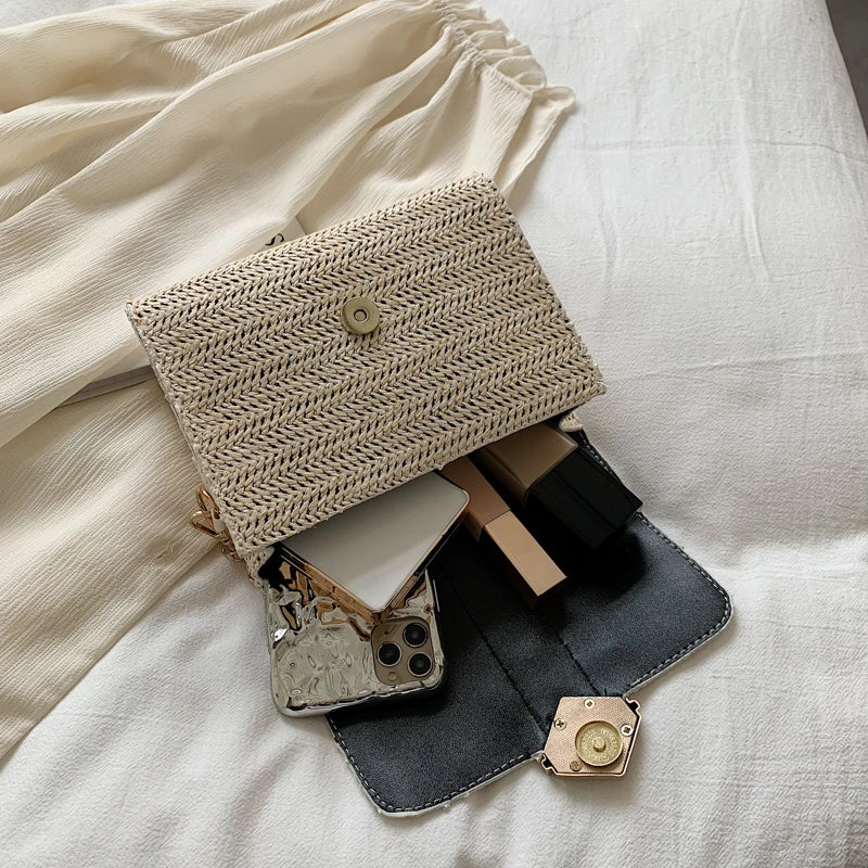 Square Rattan Bags Wild Woven Crossbody Bags For Women Straw Handbag Bags