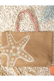 Starfish Printed Jute Beach Bag Durable Summer Handbag Shoulder