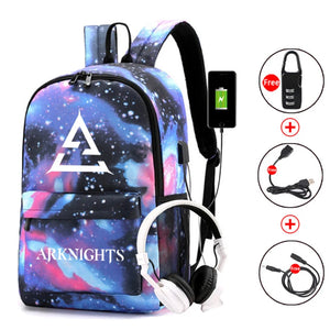Arknights Backpack Anti-Theft Rucksack USB Charging Laptop Bag