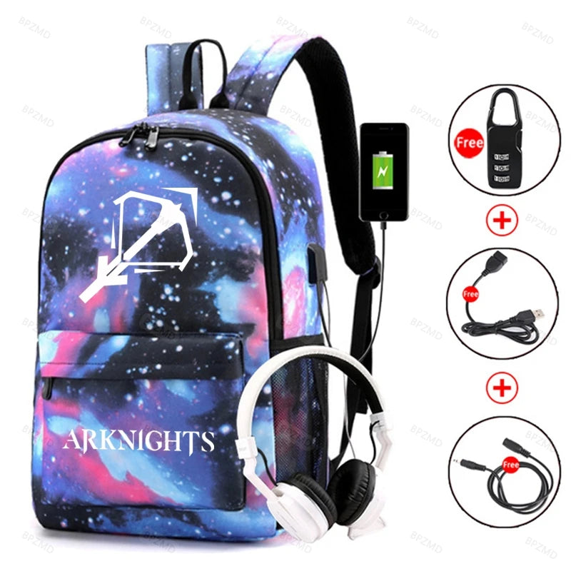 Arknights Backpack Anti-Theft Rucksack USB Charging Laptop Bag