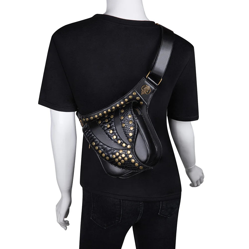 Steam Punk Leather Waist Bag Crossbody Serpentine