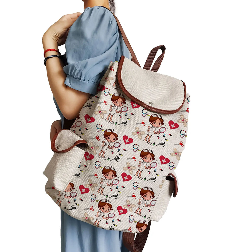 Stethoscope Nurse Drawstring Backpack Large Capacity Linen Backpack