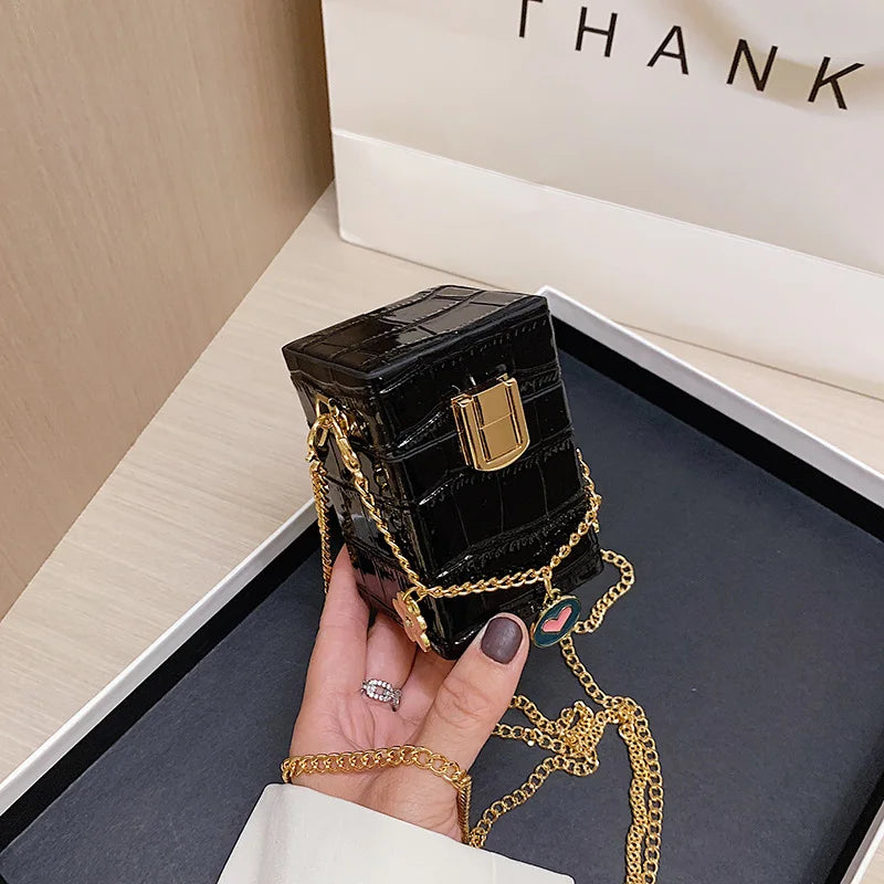 Stone Pattern Mini Box Bag PU Leather Women's Handbag