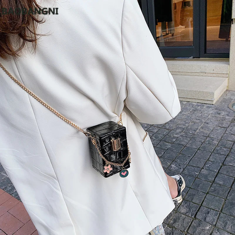 Stone Pattern Mini Box Bag PU Leather Women's Handbag