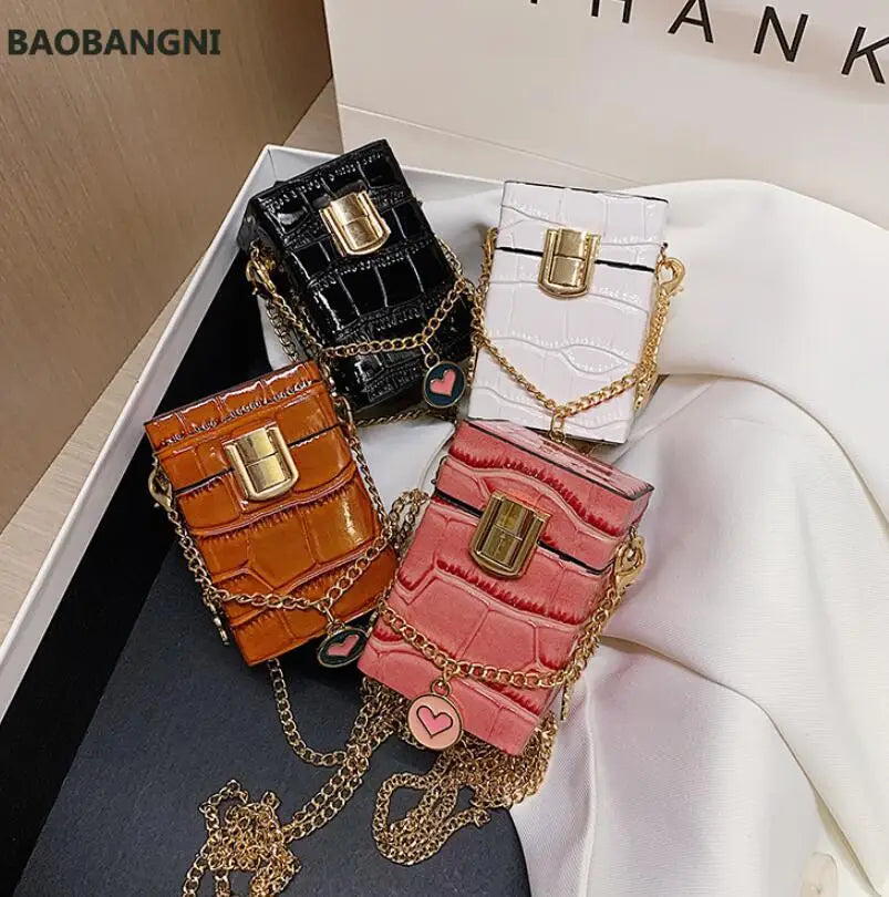 Stone Pattern Mini Box Bag PU Leather Women's Handbag