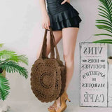 Vintage Straw Beach Bag Woven Shoulder Bag Large Circular Flower Hollow Out