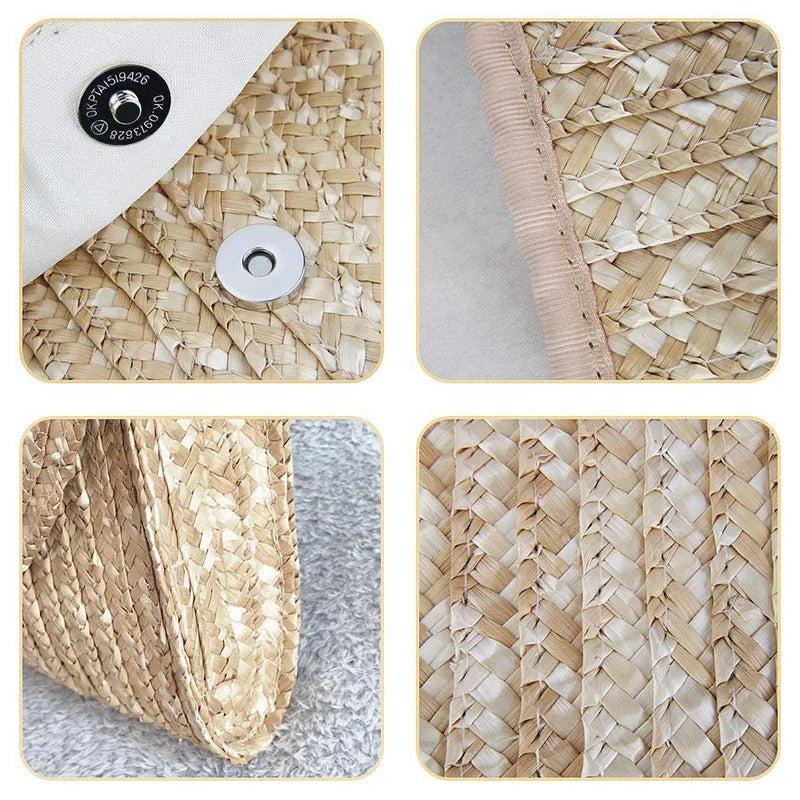 Brown Straw Clutch Purses for Women Summer Beach Handbags