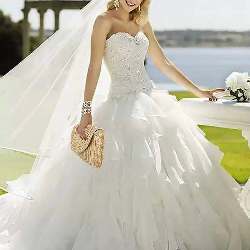 Brown Straw Clutch Purses for Women Summer Beach Handbags