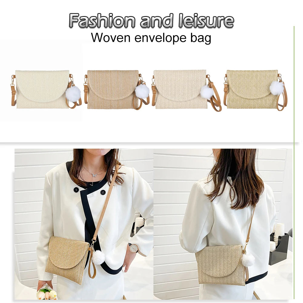 Straw Crossbody Bag Beach Envelope Purse Wallet
