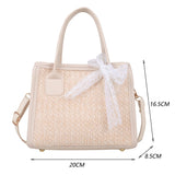 Straw Shoulder Bag Summer Beach Lace Splicing Woven Women Crossbody Handbags