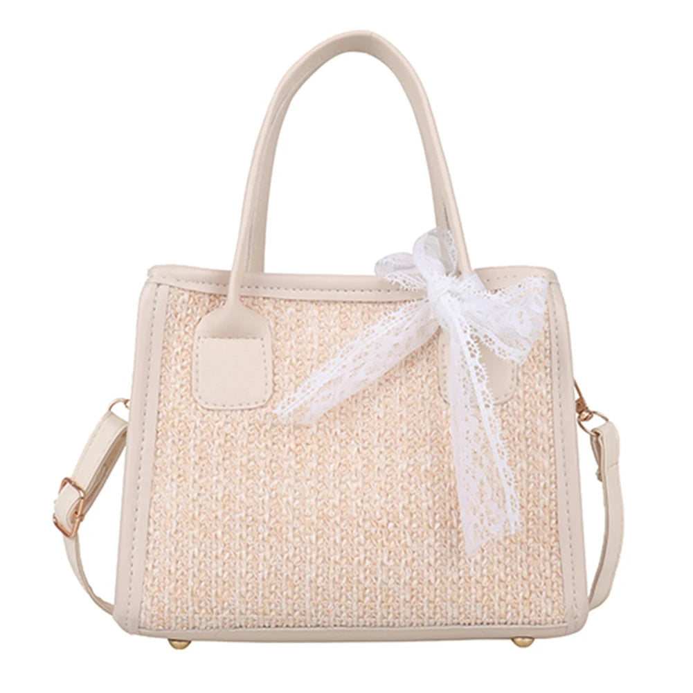 Straw Shoulder Bag Summer Beach Lace Splicing Woven Women Crossbody Handbags