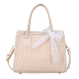 Straw Shoulder Bag Summer Beach Lace Splicing Woven Women Crossbody Handbags
