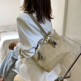 Straw Shoulder Bags Women Ruched Summer Beach Holiday Travel Large Capacity Hand