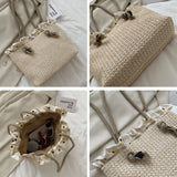 Straw Shoulder Bags Women Ruched Summer Beach Holiday Travel Large Capacity Hand