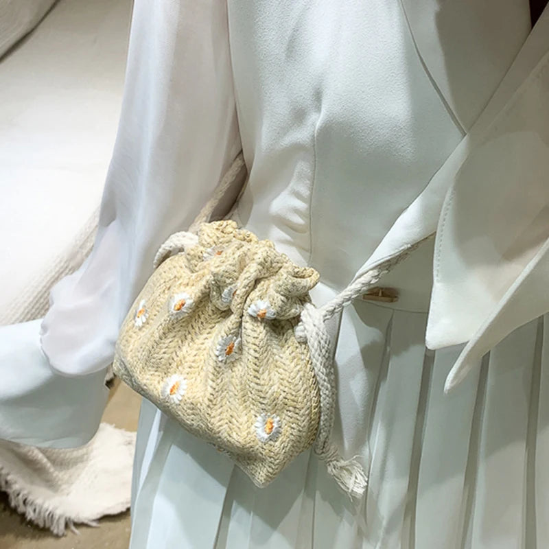 Straw Weave Bucket Bags Rattan Women Beach Shoulder Bags Handbags